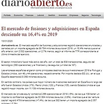 El mercado de fusiones y adquisiciones en Espaa desciende un 16,4% en 2019